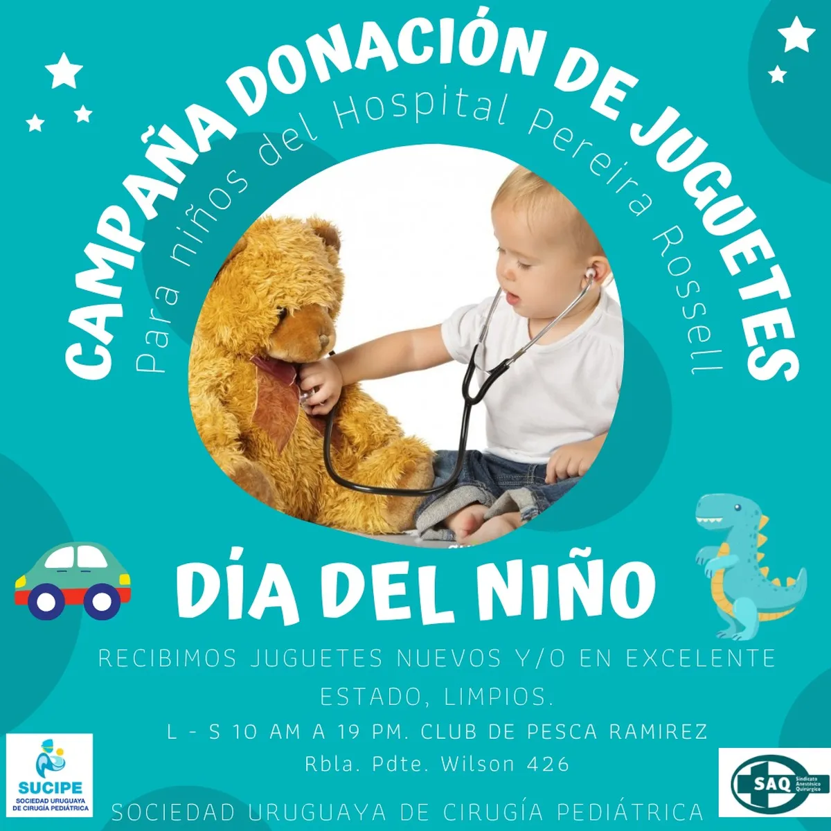 Sociedad de Cirugía Pediátrica inició campaña de donación de jueguetes para pacientes internados en Pereira Rossell.