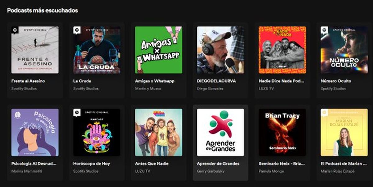 Ranking de podcast m&aacute;s escuchados en Spotify.