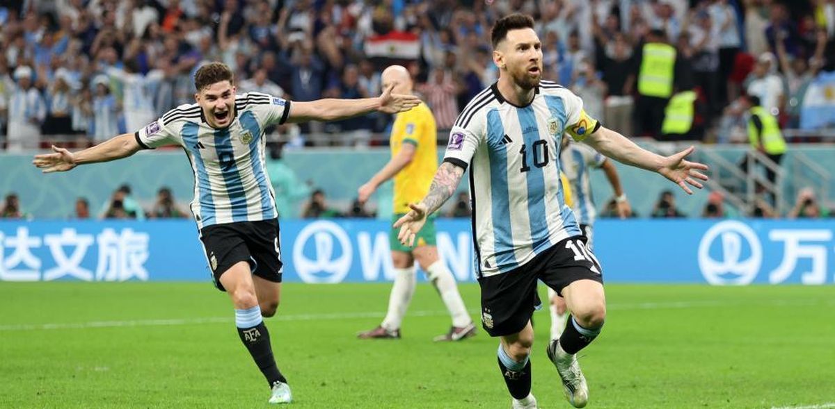 Lionel Messi celebra el gol ante Australia. Argentina se está metiendo entre los 8 mejores del Mundo.