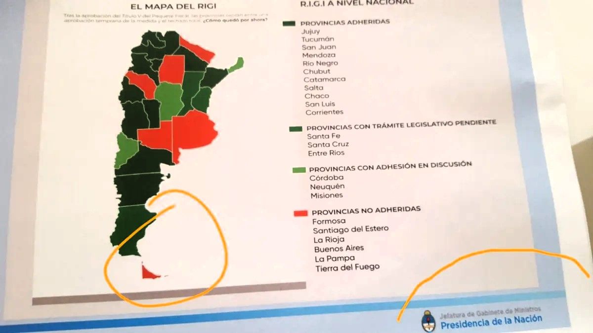 Mapa presentado por Gobierno de Argentina sin las Islas Malvinas.