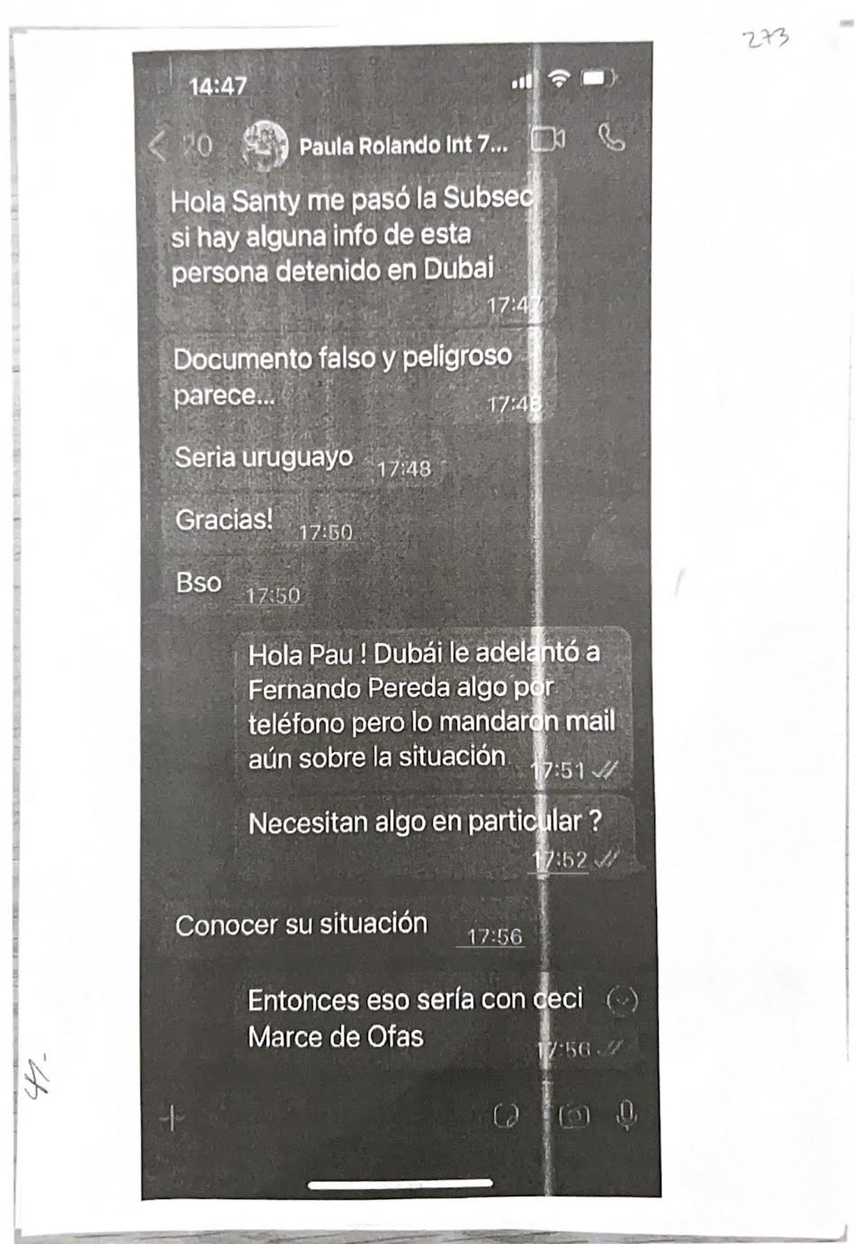 CHATS EXCLUSIVOS: WhatsApp entre Paula Rolando (secretaria de Ache) y Santiago Vitale (Asuntos Consulares) 03/11/2021.