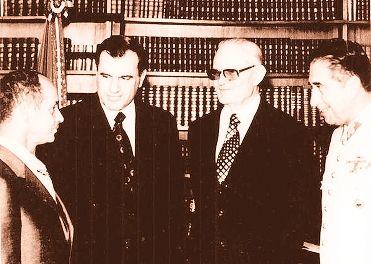 Hugo Banzer, Juan Mar&iacute;a Bordaberry, Ernesto Geisel y Augusto Pinochet.