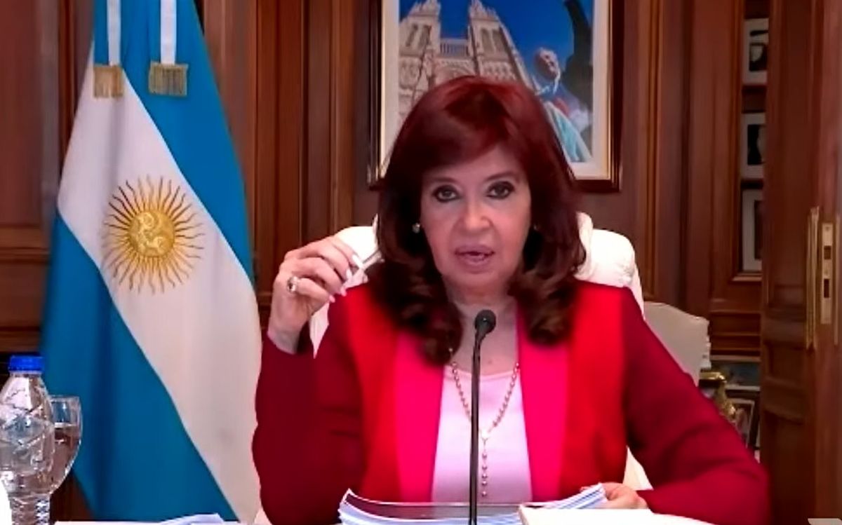 Cristina Fernández de Kirchner (CFK) durante su alegato. 