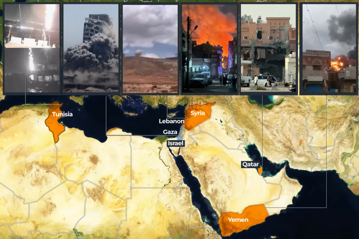 Israel ataca seis pa&iacute;ses en las &uacute;ltimas 72 horas. Gr&aacute;fico: AlJazeera English