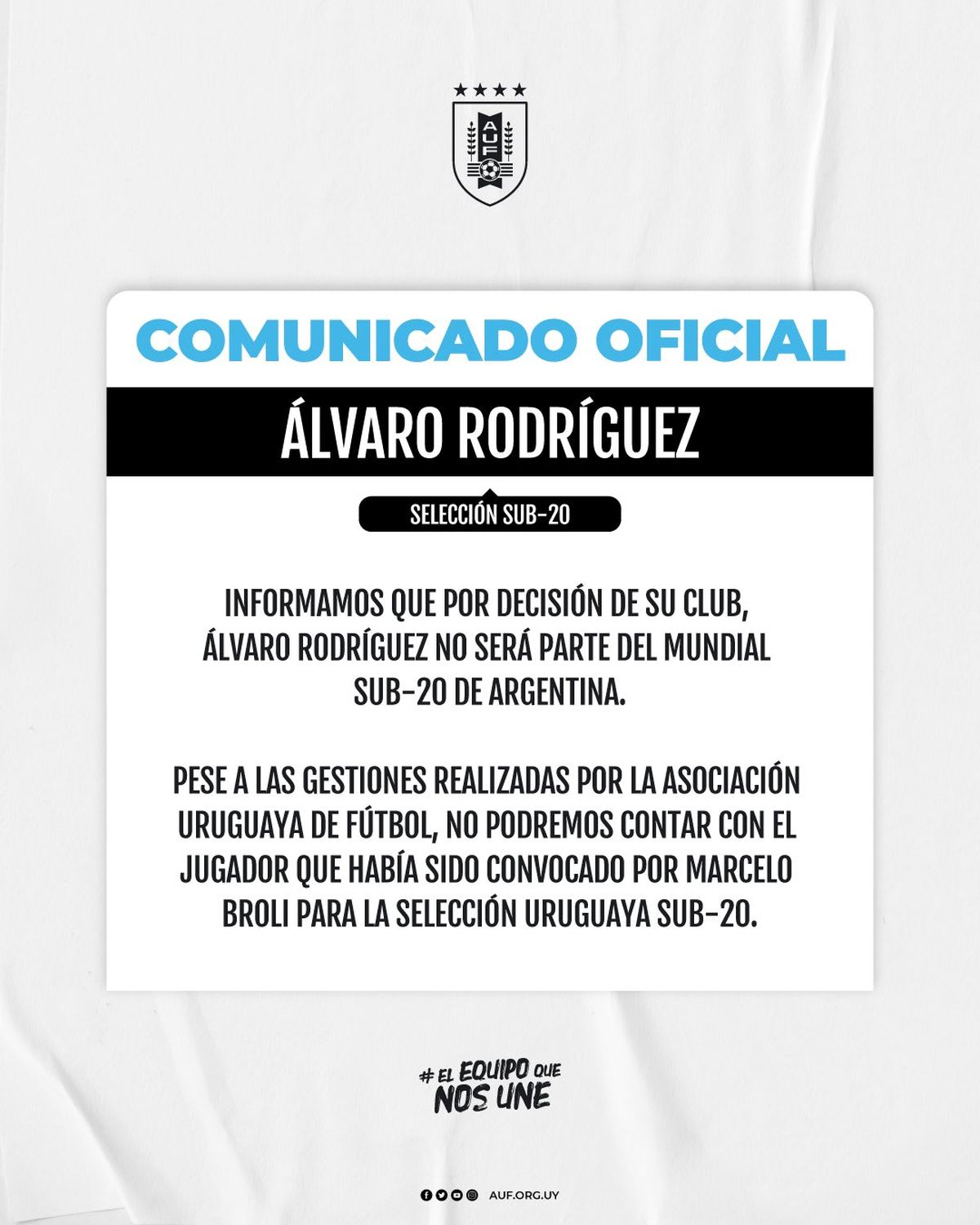 Comunicado de la AUF sobre la ausencia de &Aacute;lvaro Rodr&iacute;guez&nbsp;