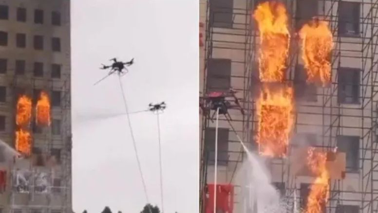 Tres drones ayudaron a apagar incendio en un edificio