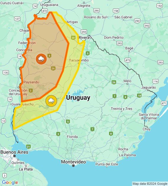 Inumet ahora emitió una alerta naranja y otra amarilla.